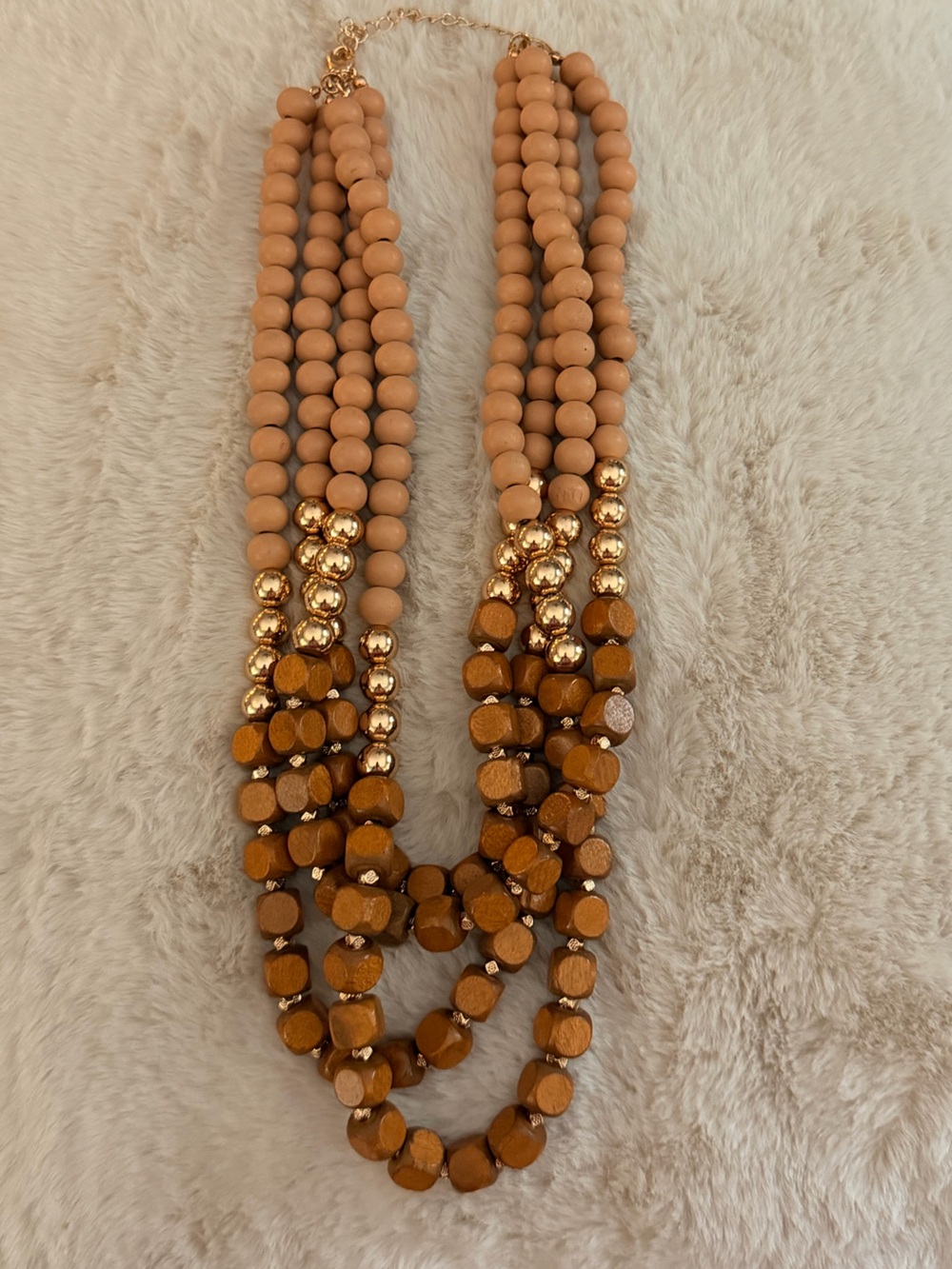 Cato Peach, Gold and Brown Multi-Strand Beaded Necklace